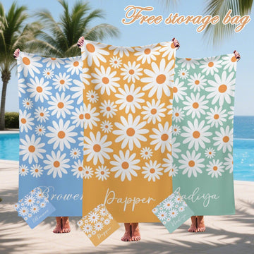 Custom Daisy Name Beach Towel,family Beach Trip Gift,family Vacation Towels, Personalized Towels,daisy Floral Beach Towel,beach Towels