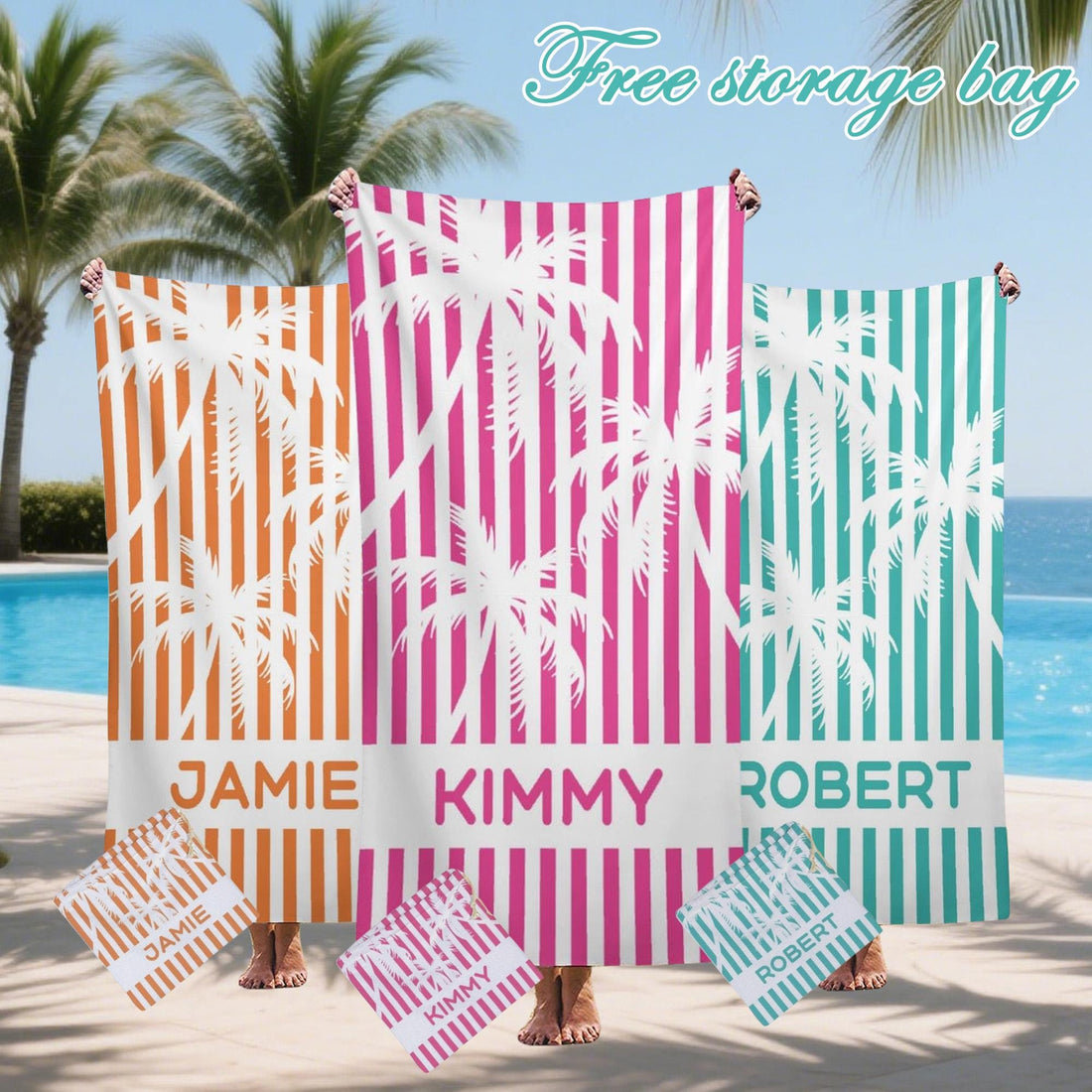 Personalized  Palm Tree Striped Towel,friends Beach Trip Gift, Vacation Towels,personalized Cruise Beach Towels,beach Towels