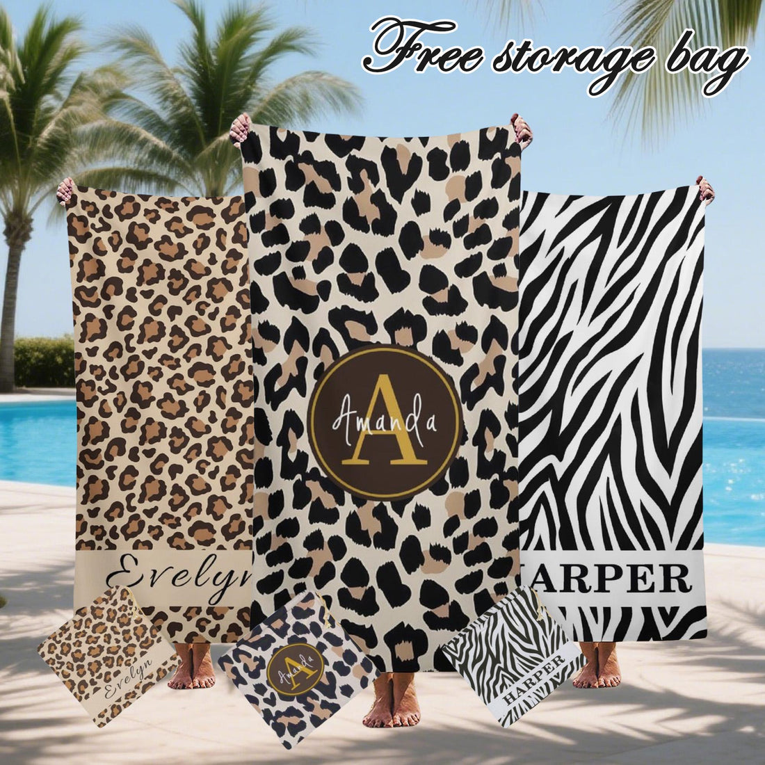 Leopard Name Beach Towel,beach Towel,leopard Beach Trip Gift,family Vacation Towels,personalized Bachelorette Party Gift