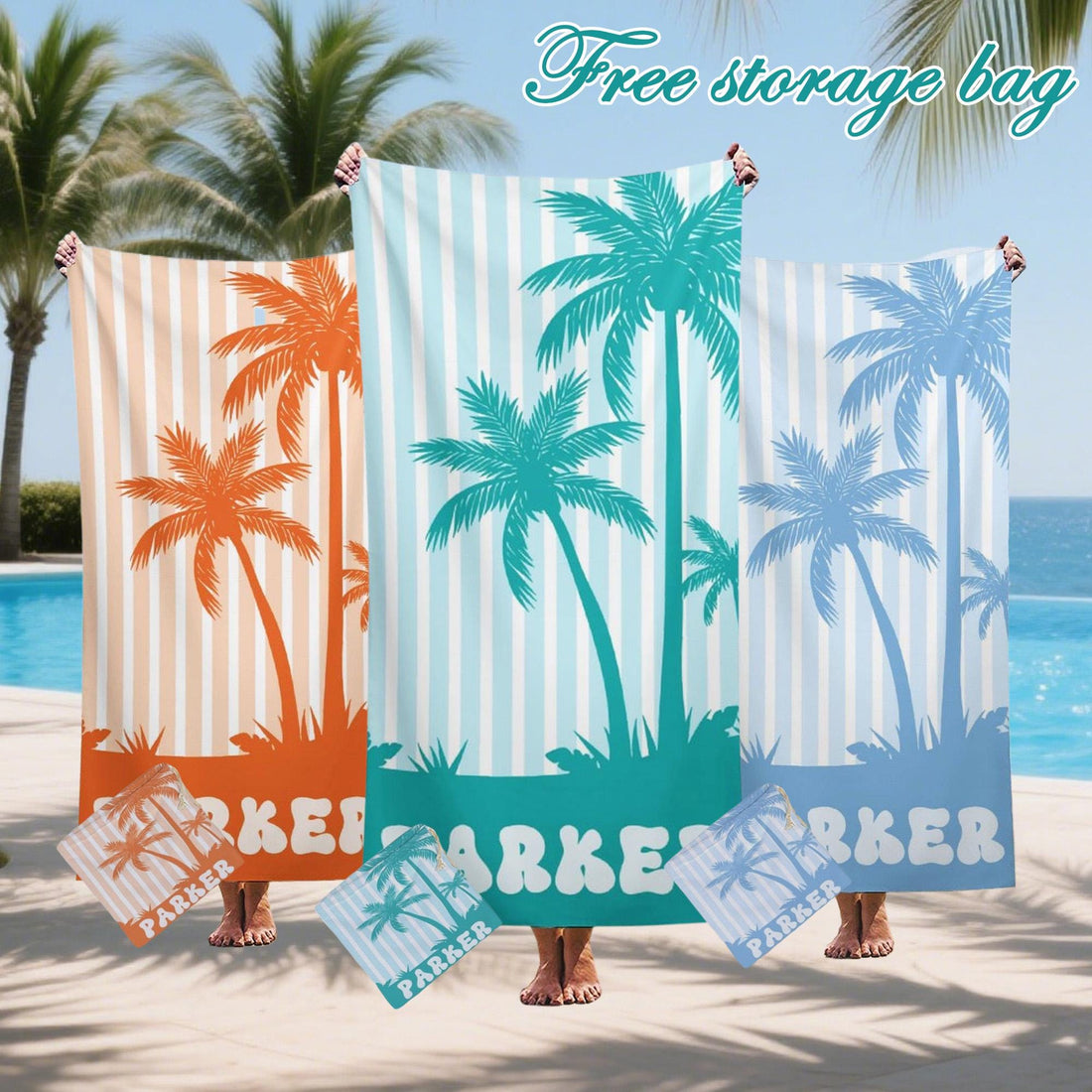 Personalized  Palm Tree Striped Towel,vacation Beach Trip Gift, Vacation Towels,personalized Vacation Beach Towels,beach Towels