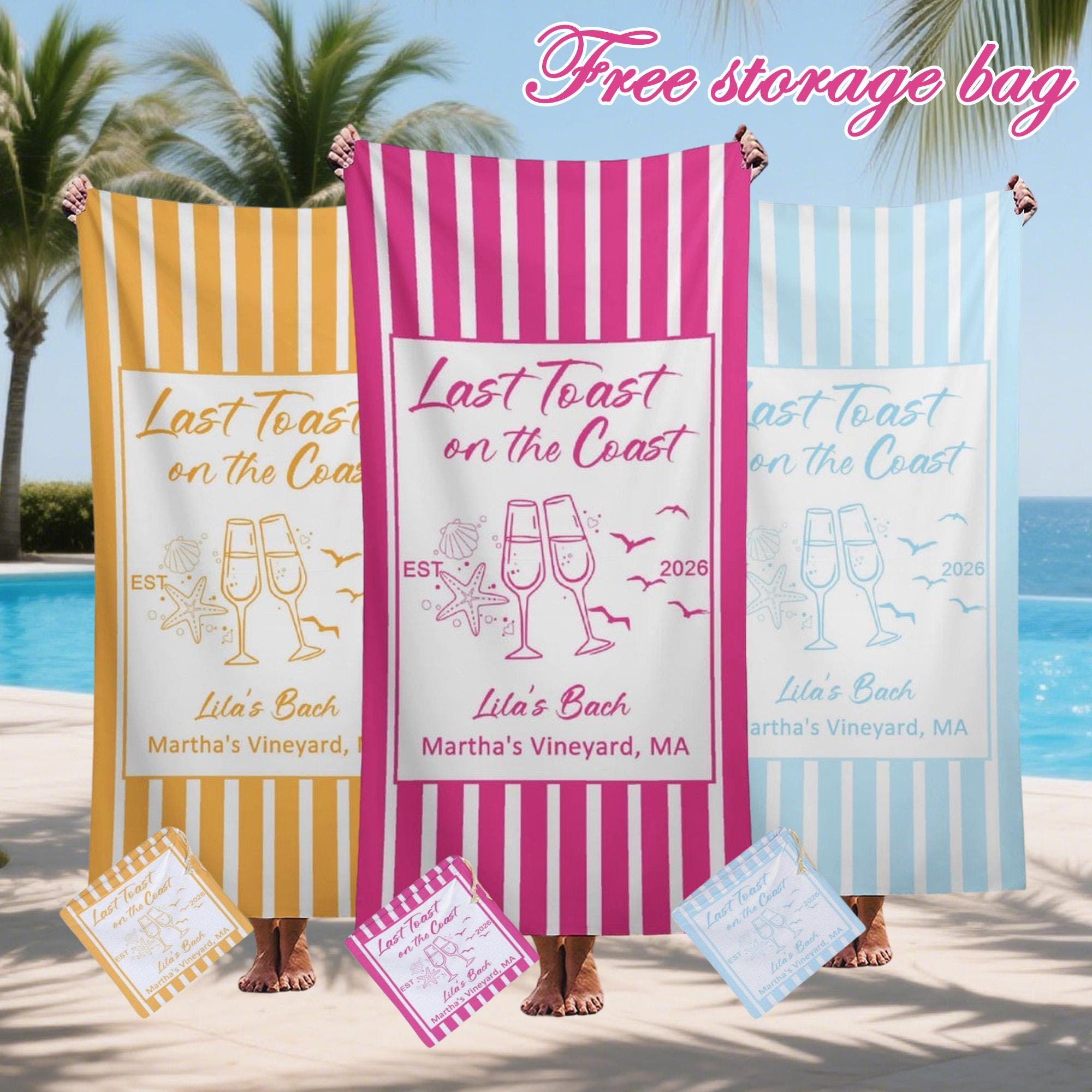Personalized  Cup Striped Towel,bachelorette Trip Gift, Vacation Towels,personalized Bachelorette Beach Towels,bride Beach Towels