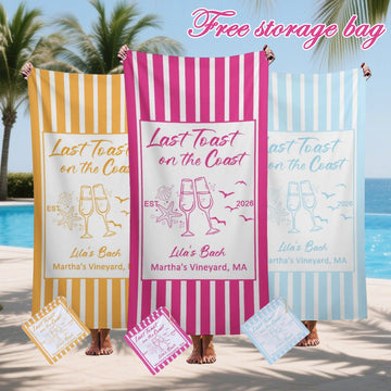 Personalized  Cup Striped Towel,bachelorette Trip Gift, Vacation Towels,personalized Bachelorette Beach Towels,bride Beach Towels