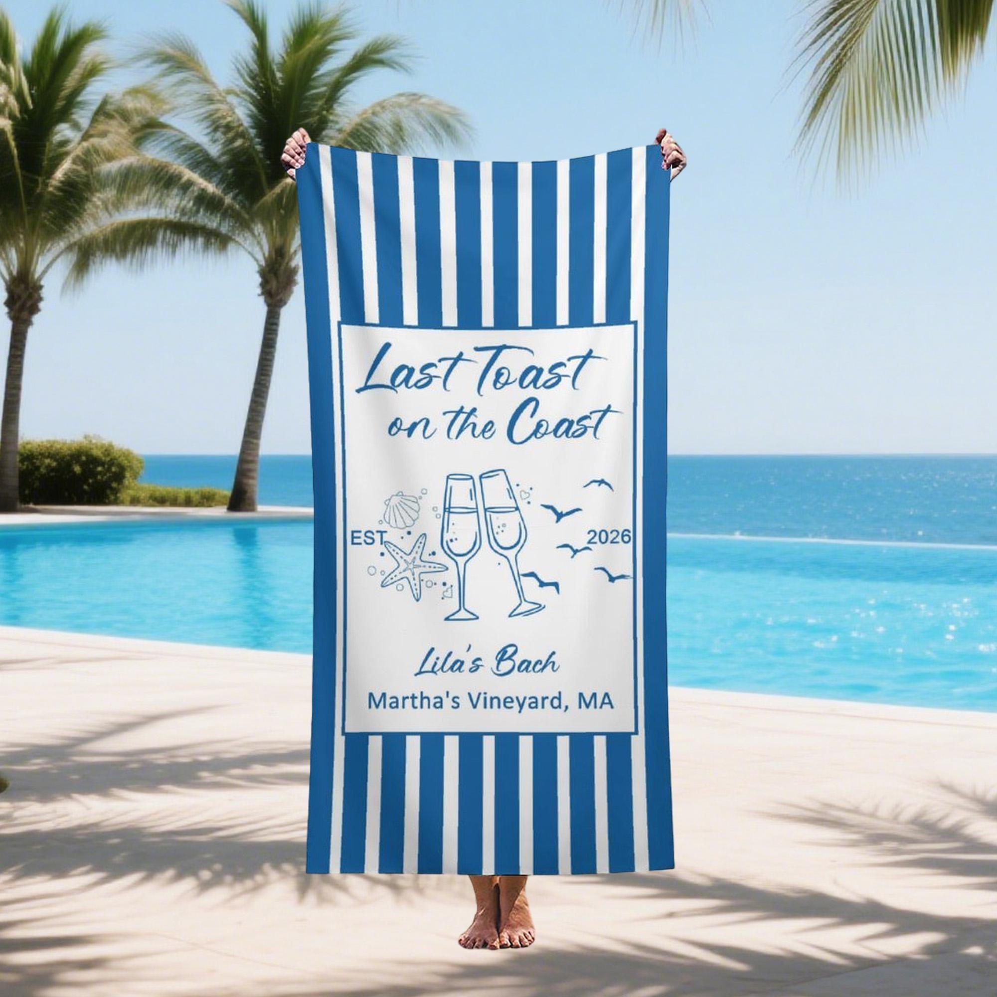 Personalized  Cup Striped Towel,bachelorette Trip Gift, Vacation Towels,personalized Bachelorette Beach Towels,bride Beach Towels