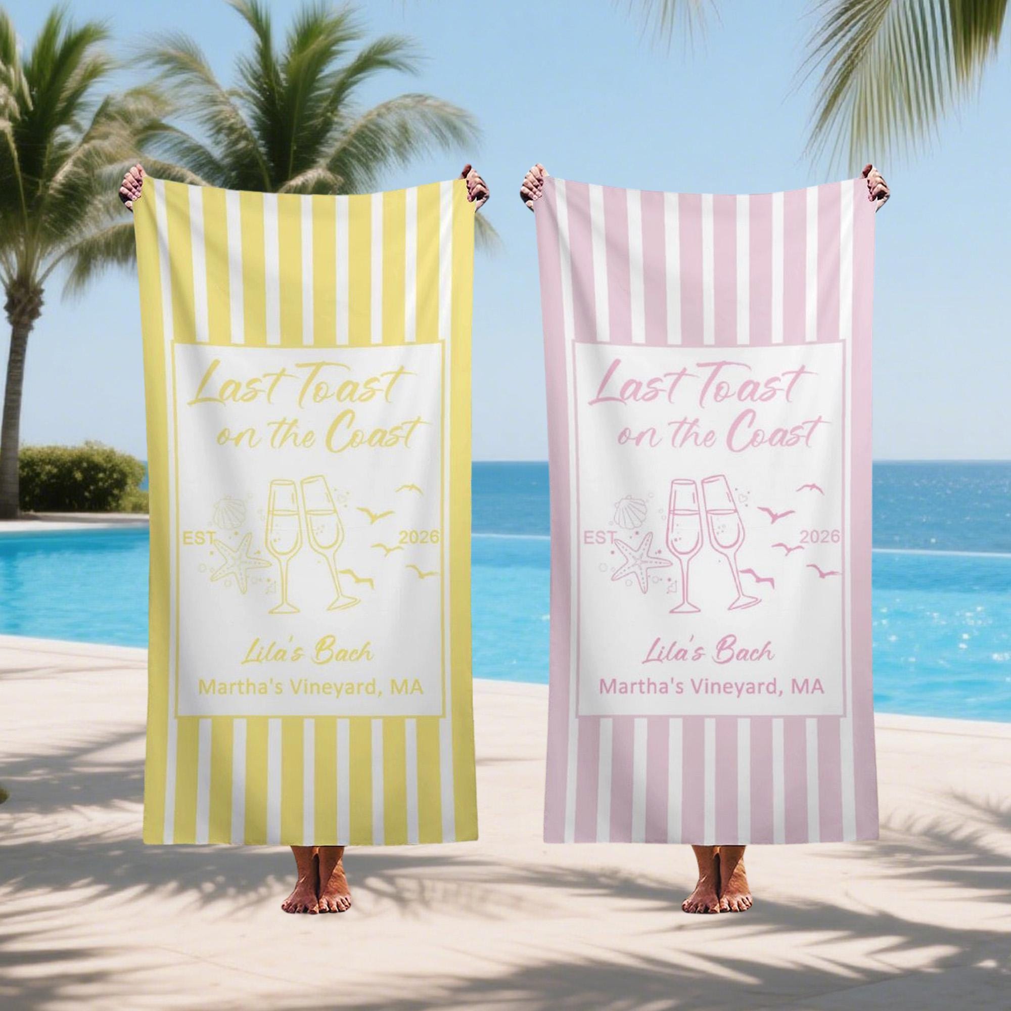 Personalized  Cup Striped Towel,bachelorette Trip Gift, Vacation Towels,personalized Bachelorette Beach Towels,bride Beach Towels