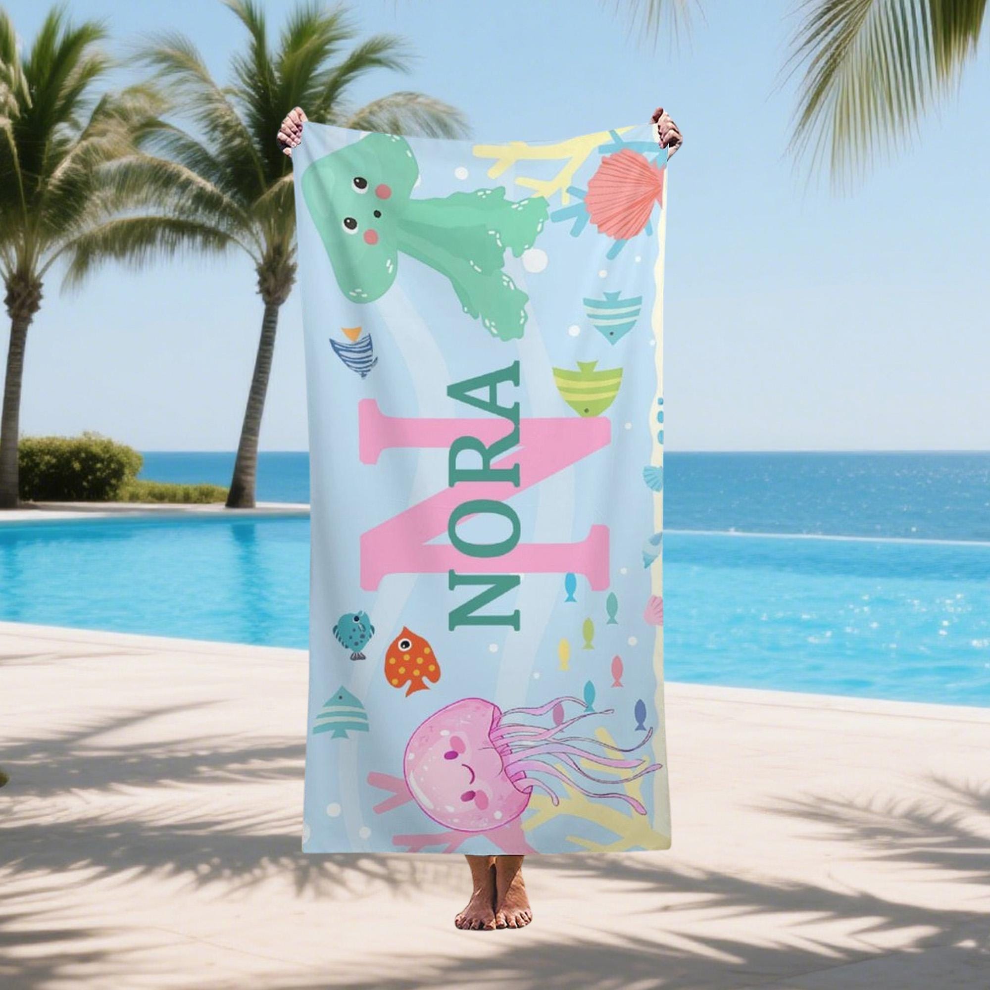 Customed Towel For Kids,personalized Marine Life Beach Towel,personalized Towels,student Swim Club Gift,beach Towels