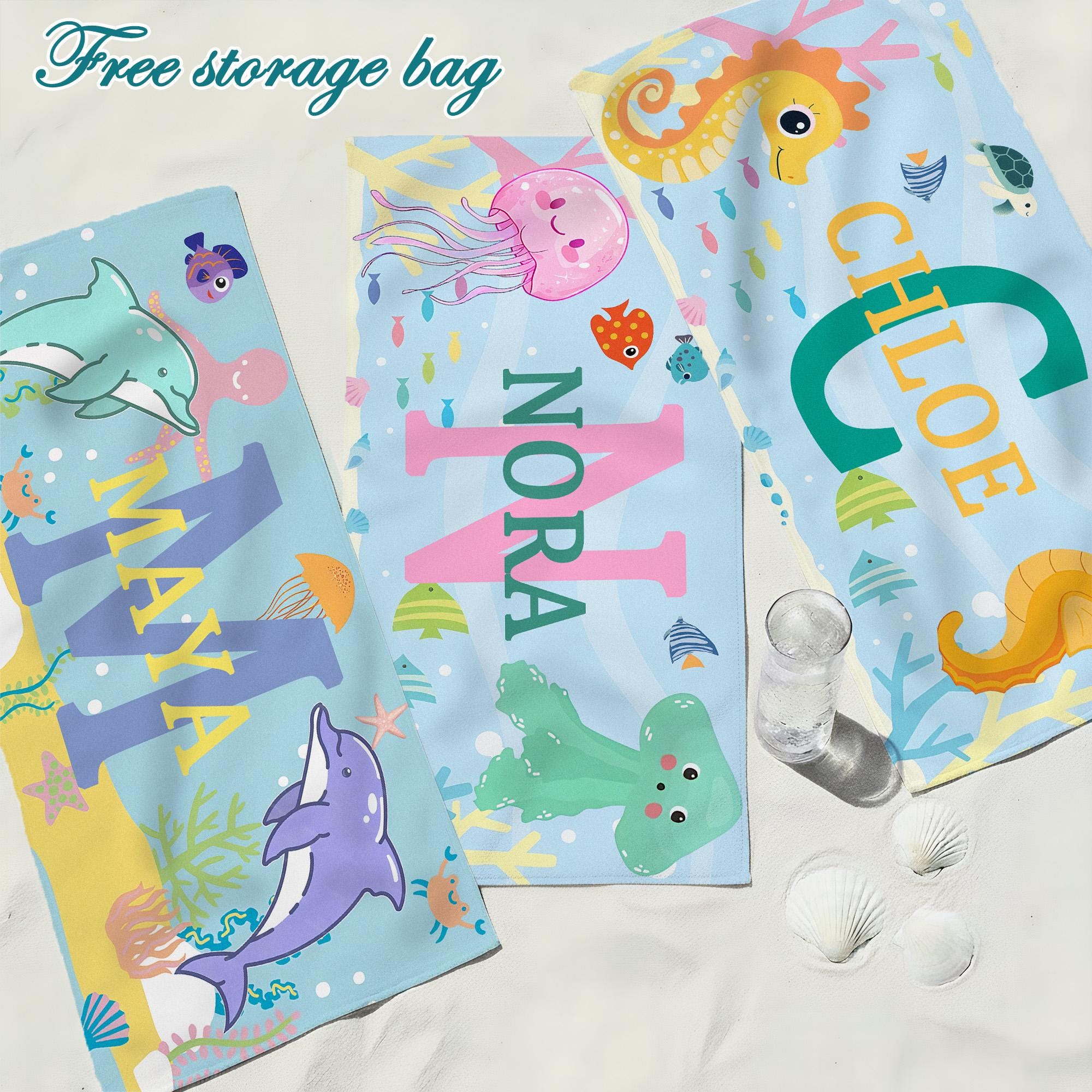 Customed Towel For Kids,personalized Marine Life Beach Towel,personalized Towels,student Swim Club Gift,beach Towels