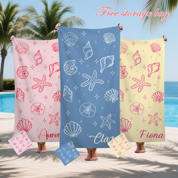 Starfish And Shell Pool Towel,friends Beach Trip Gift, Vacation Towels,bachelorette Trip Gift,beach Towels,custom Summer Travel Beach Towels