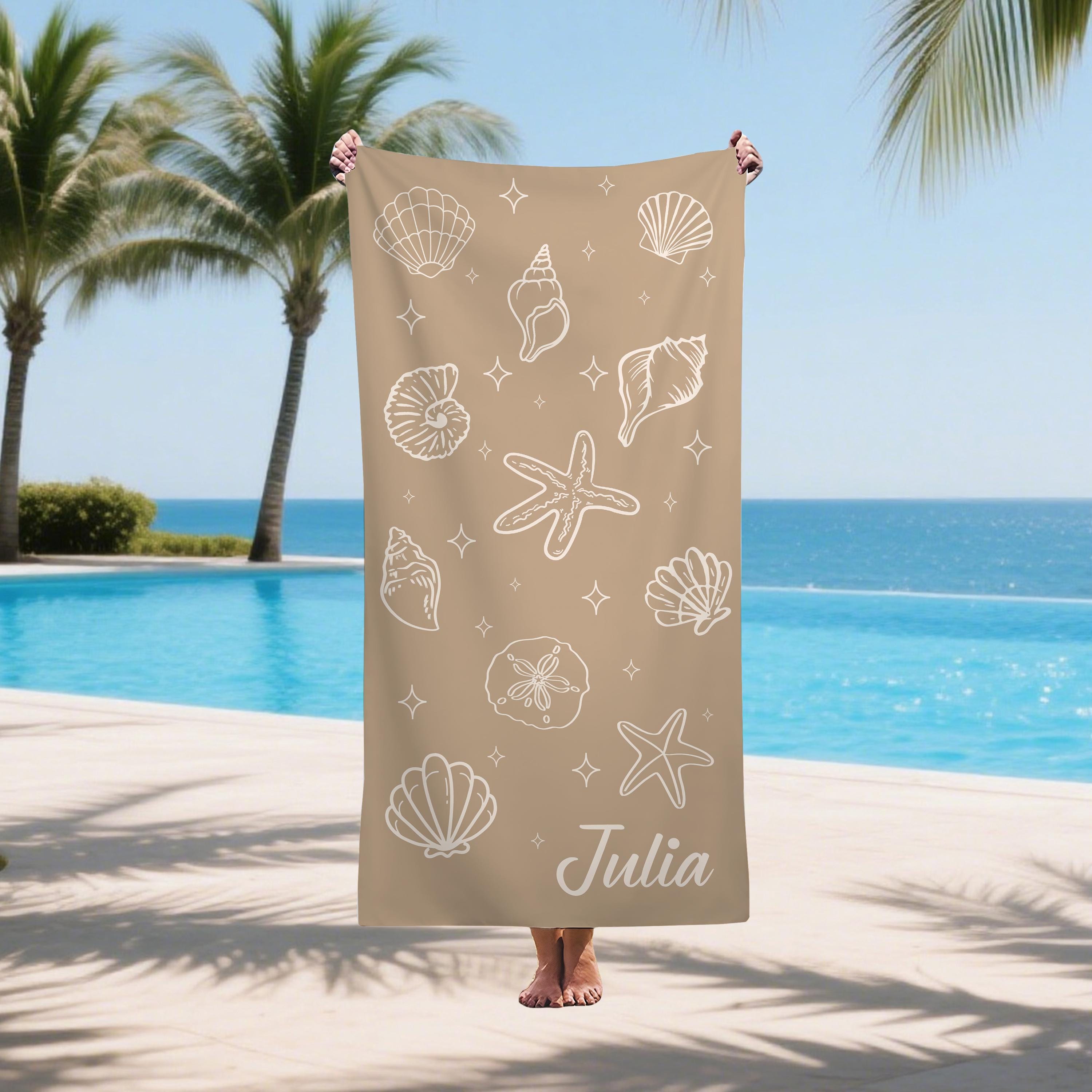 Starfish And Shell Pool Towel,friends Beach Trip Gift, Vacation Towels,bachelorette Trip Gift,beach Towels,custom Summer Travel Beach Towels